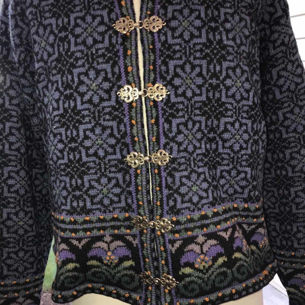 ❤️ Women’s Sz L EUC VINTAGE 2001 ICELANDIC DESIGN 100% Wool Lined Sweater Jacket - Picture 3 of 9
